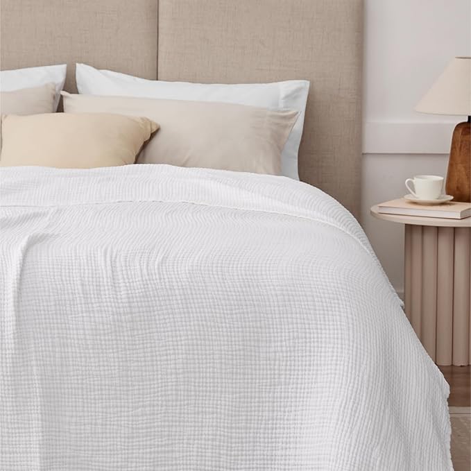 100% Cotton Muslin Blanket 40" x 40", Breathable and Lightweight Cotton Throw Blankets, Soft Cooling Summer Gauze Blanket for All Season, White