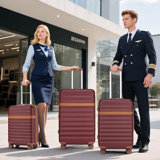 Kono Expandable 28 Inch Large Checked Luggage: ABS+PC Hardside Trolley Travel Case - Hard Shell Suitcase with TSA Lock, Burgundy