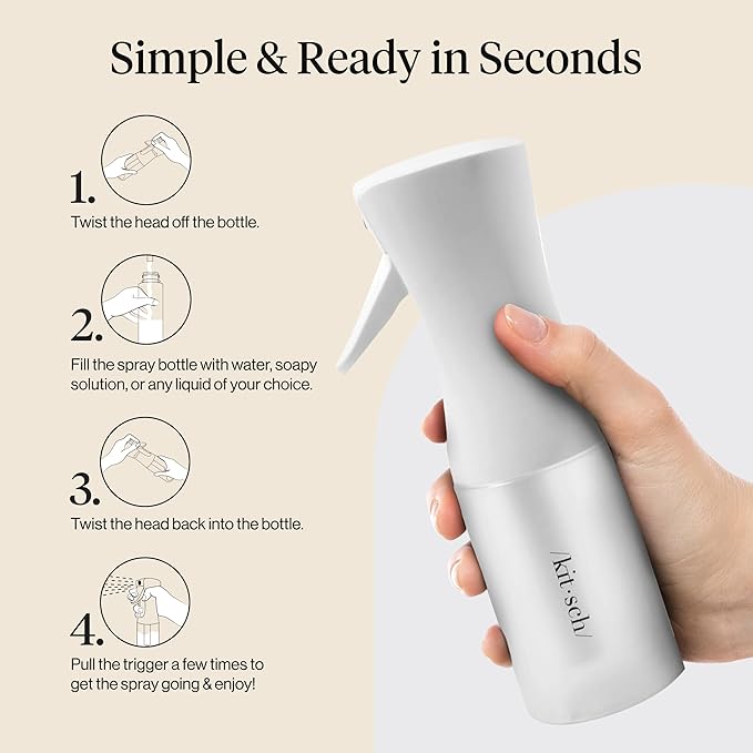 Kitsch Continuous Spray Bottle for Hair – Fine Mist Water Mister & Water Spray Bottle – Recycled Hair Spray Bottle – Spray Bottles for Cleaning, Styling, Plants & More – White, 150ml