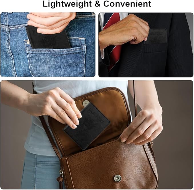 Passport Holder, Travel Must Haves, Men's Black Leather Passport Case with Vaccine Card Slot
