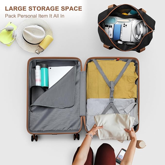 Kono Suitcase Set 3 Piece Luggage Set Expandable(only 28") PC+ABS Carry On Hardside Luggage with TSA Lock Spinner Wheels (Apricot Black, 6 piece set)