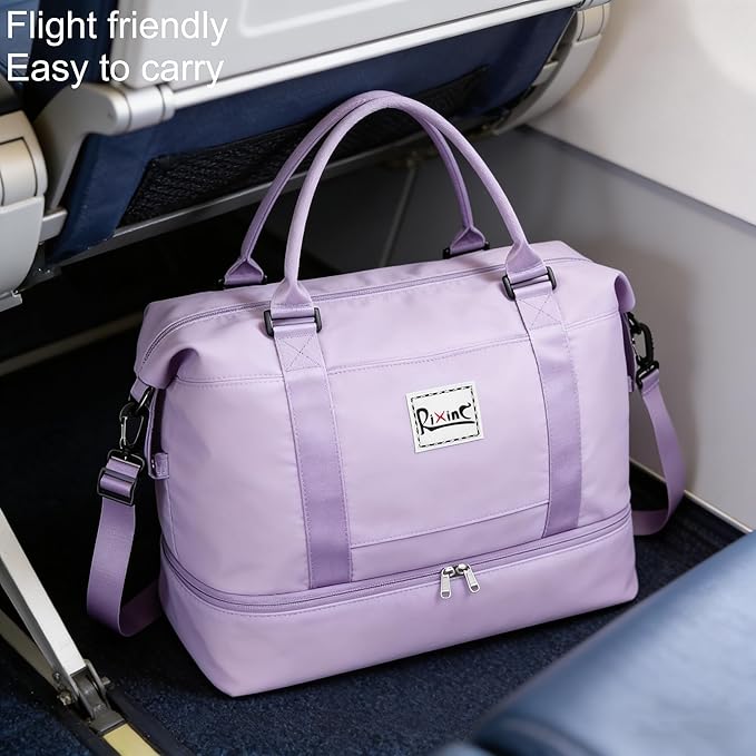 Travel Duffle Bag Weekender Bags for Women with Shoes Compartment, Travel Duffel Tote Carry on Overnight Bag for Travel Business Trips, Sport Yoga Gym Bag with Wet Pocket (Purple)