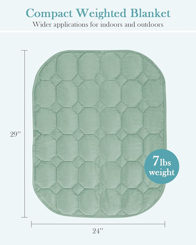 Topblan Weighted Lap Blanket 7lbs for Adults, Small Weighted Blanket Throw for Napping, Relaxation, Calming and Travel, Skin Friendly & Machine Washable for All-Season Sleeping,Sage 24x29 inches