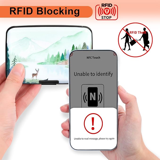Mayski Credit Card Holder, RFID Blocking, Aluminum Alloy Hard Case, Small Mini Business Metal Wallet for Women Men, Deer