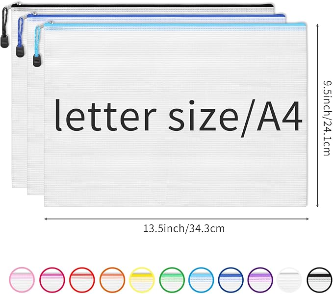 EOOUT 36pcs Mesh Zipper Pouch Bags A4 Size Board Game Storage Plastic 11 Colors Letter Size Puzzle Organizer and Office Supplies