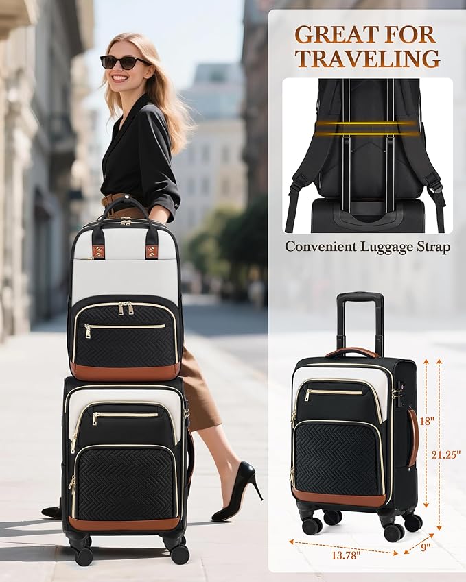 RAINSMORE Carry On Luggage 22x14x9 Airline Approved, 20 Inch Softside Suitcases with Wheels, 3 Piece Luggage Sets, Rolling Carry On Suitcase with TSA Lock for Travel Weekender