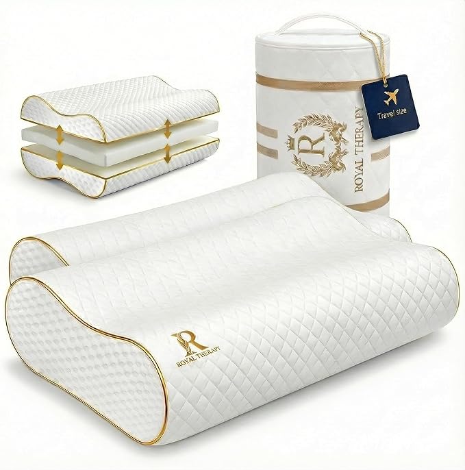 Royal Therapy Travel Memory Foam Pillow 2-Pack, Neck Pillow Bamboo Adjustable Side Sleeper Pillow