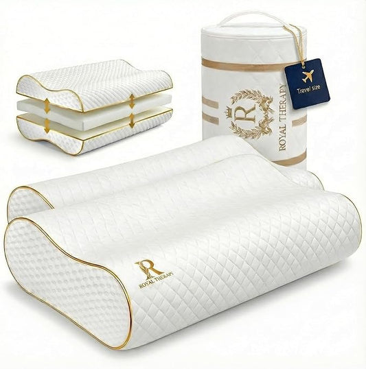 Royal Therapy Travel Memory Foam Pillow 2-Pack, Neck Pillow Bamboo Adjustable Side Sleeper Pillow