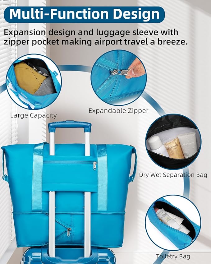 LARVENDER Carry on Luggage 22x14x9 Airline Approved, Expandable 20 Inch Hardside Suitcase with Wheels TSA Lock, PC+ABS Lightweight Carry on Suitcases for Women, Ocean Breeze (20/DB/TB)