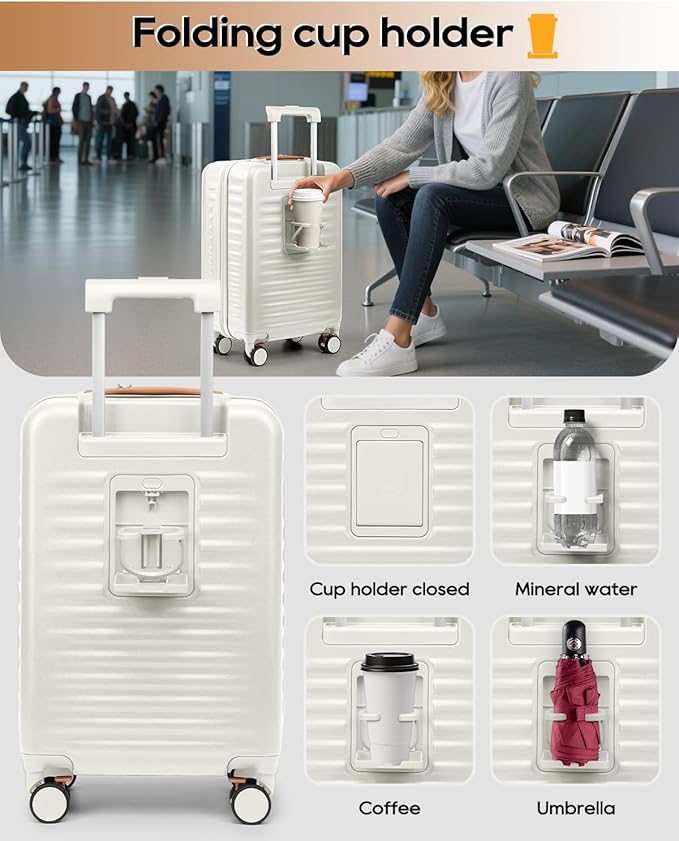 Joyway Carry on Luggage Airline Approved with Front Compartment and Cup Holder, 20 Inch Hard Shell Carry-on Suitcase with Spinner Wheels and TSA Lock for Women Men