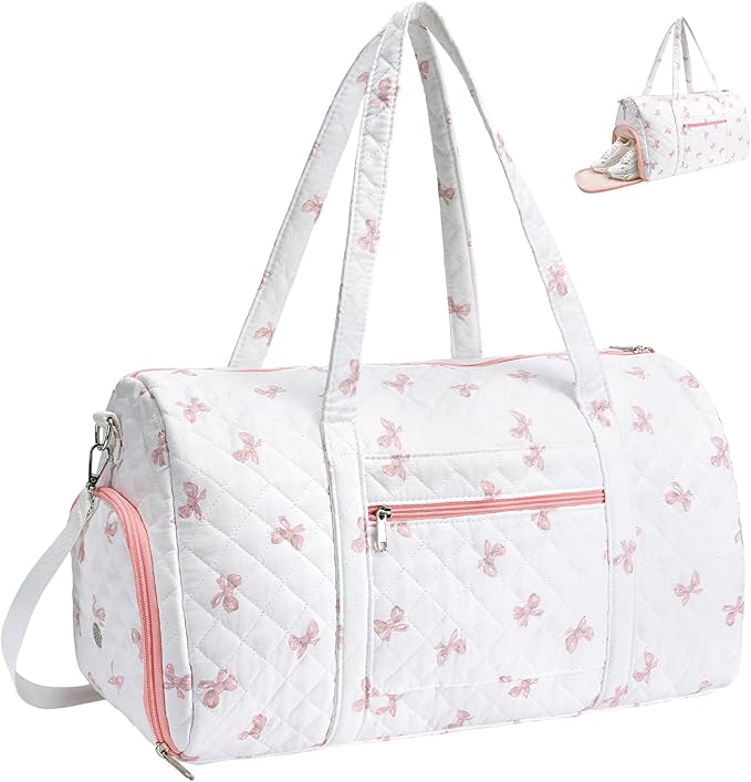 Duffle Bag, Gym Bag for Women, Quilted Duffle Bags, Travel Large Capacity Floral Weekender Bags with Shoe Compartment