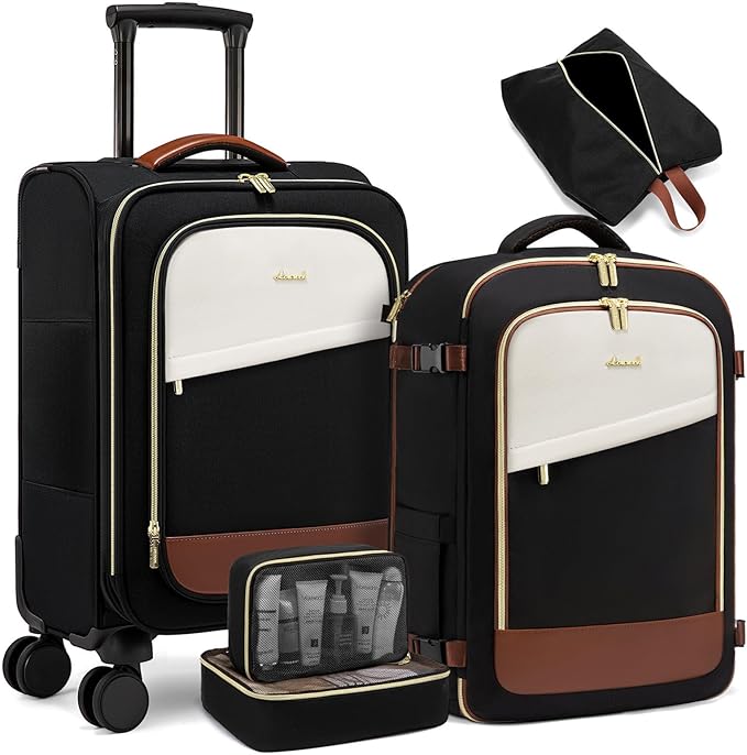 LOVEVOOK 5 Pcs Carry On Luggage 22x14x9 Airline Approved with 40L Laptop Travel Backpack, 20 Inch Carry On Suitcases with Wheels, Rolling Suitcase for Women Men, with TSA Lock Weekender Luggage