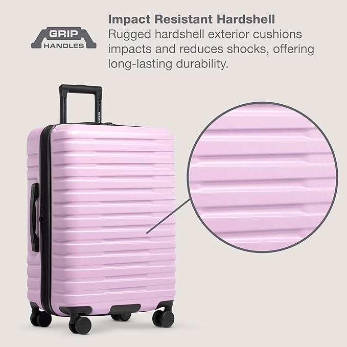 U.S. Traveler Boren Expandable Hardside Rugged Travel Luggage with 8 Spinner Wheels, Lavender, Checked-Medium 26-Inch