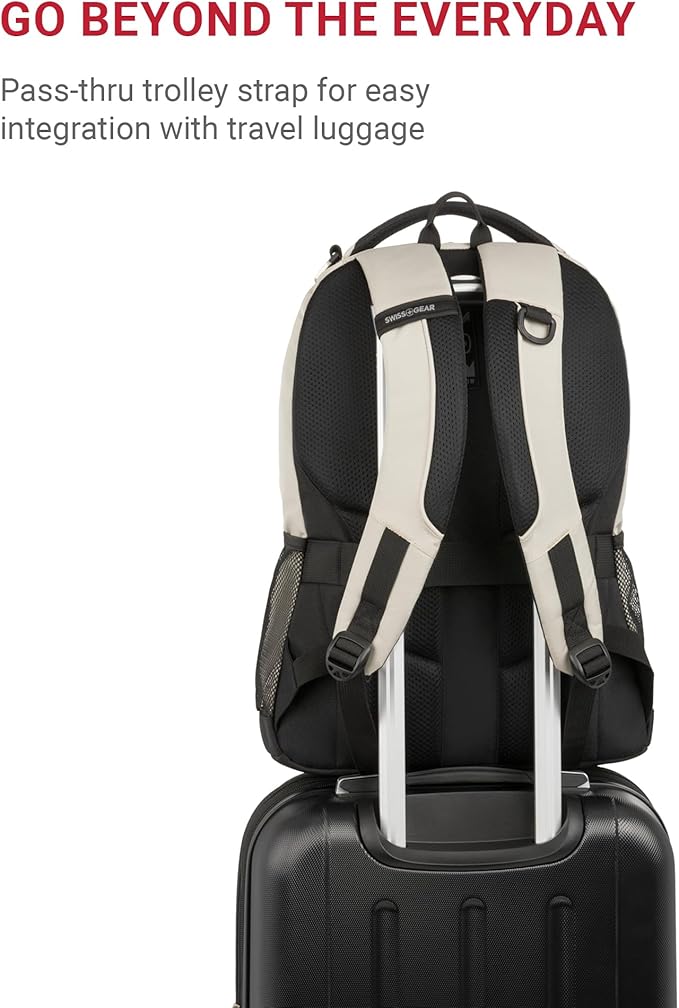 SWISSGEAR Cecil 18-Inch Laptop Backpack Fits 16-Inch Laptop, Travel Daypack with Organizer Pockets, Water Bottle Holders & Padded Straps – Cream/Black