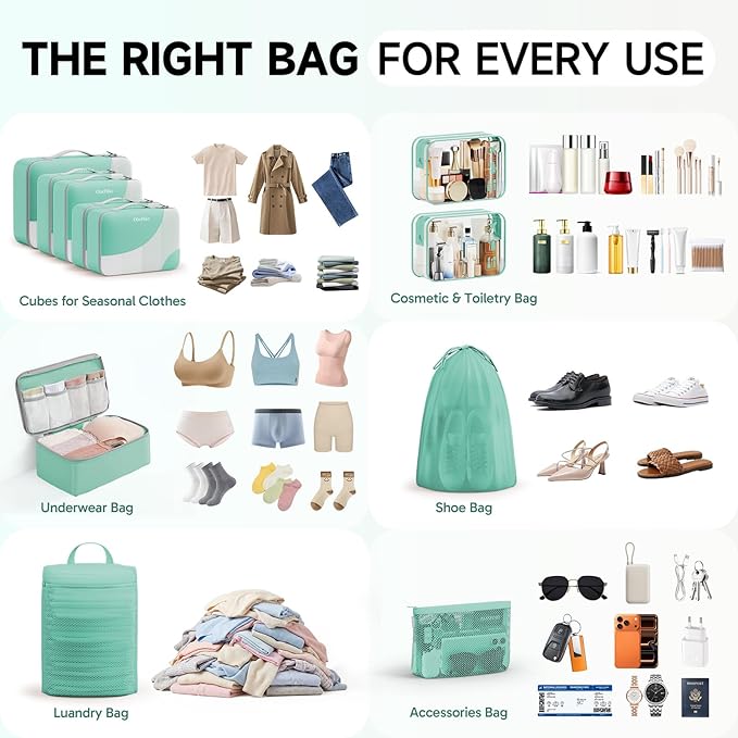 11 Set Packing Cubes for Travel, Gifts for Women Mom Kids, TSA Approved Bags for Makeup, Cosmetic, Toiletry, Suitcase Organizers for Checked Luggage, Cruise Essentials, Airplane Accessories, Sky Blue