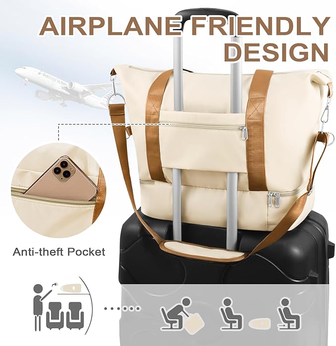 WOOMADA Weekender Bag for Women, Travel Duffel Bags with Shoe Compartment & Wet Pocket, Personal Item Bag for Airlines