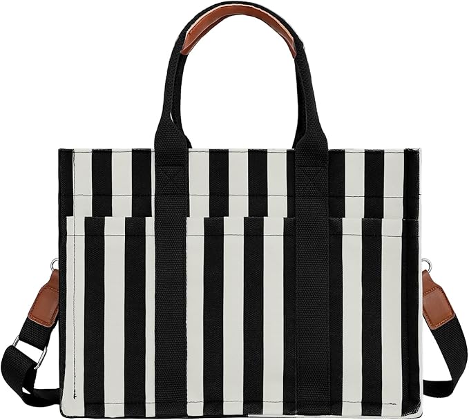 FIORETTO Canvas Tote Bag for Women with Zipper Closure & Individual Compartments for Work College for Teacher & Nurse