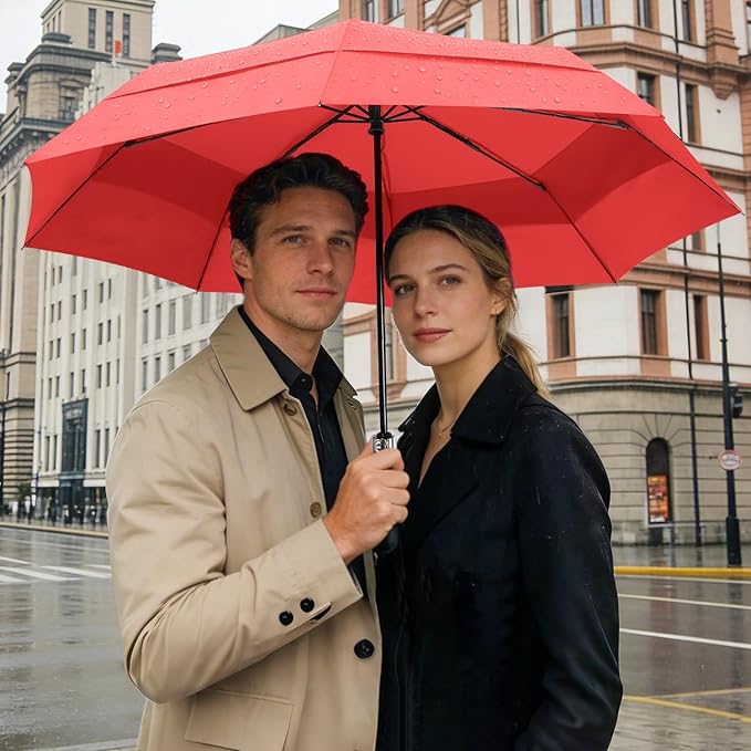 Lejorain Large Folding Golf Umbrella - Compact Mens Umbrellas Travel Rain and Windproof 54inch Collapsible Automatic Open Close Umbrella 210T Teflon Vented Double Canopy