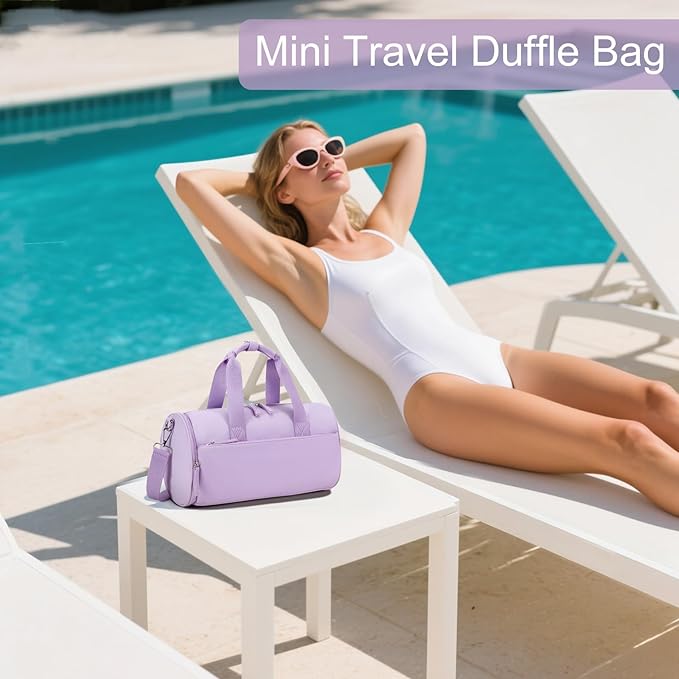 Mini Gym Bag for Women Girls Cute Small Duffle Bag 12'' with Multifunctional Pockets Workout Sport Bags Dance,Fitness,Yoga (B-Purple)