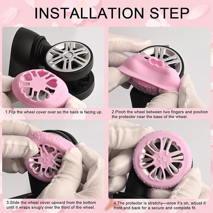 Luggage Wheel Protector, 8PCS Sakura Love Design - Premium Silicone Protectors for 2-2.4" Spinner Wheels Anti-Slip, Ultra-Quiet & Wear-Resistant Travel Accessories (Pink)