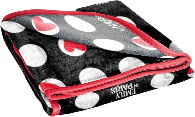 Jay Franco Emily in Paris Plush Throw Blanket - Measures 40 x 50 Inches - Black and White Polka Dot Super Soft Lightweight Fleece Bedding