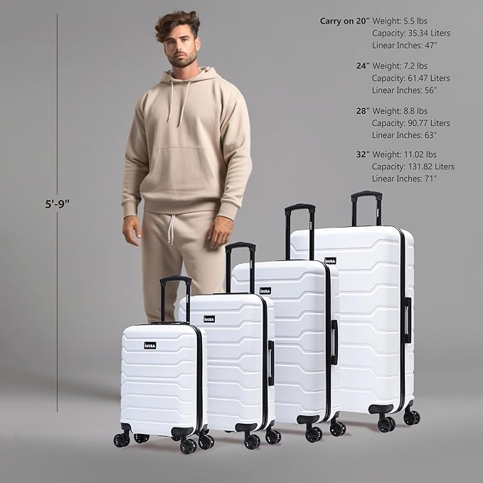 InUSA TREND Luggage with Spinner Wheels | Durable Lightweight Hardside Suitcase, Travel Sets with Handle and Trolley | (20in, 24in, 28in, 32in) 4 Piece Set | White