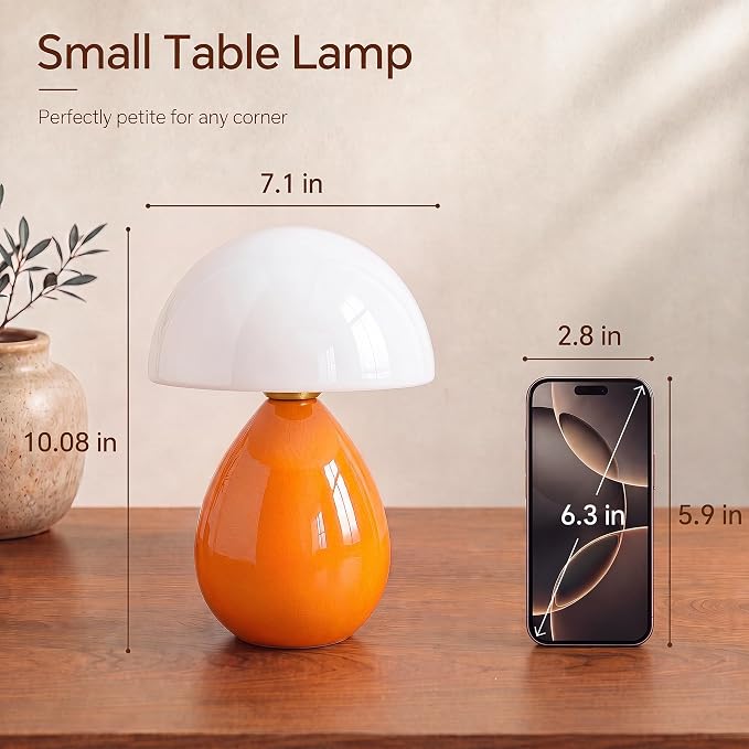 Mushroom Lamp Table Lamp for Bedroom,Ice Crackle Desk Lamp Bedside Small Lamps for Living Room Night Stands,Table Lamps Cute Modern Mid Century Lamps (Orange-Ice Crackle)