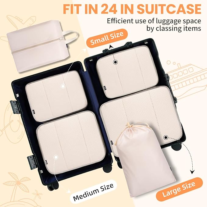 BAGAIL 6 Set Packing Cubes Luggage Packing Organizers for Travel Accessories-Beige