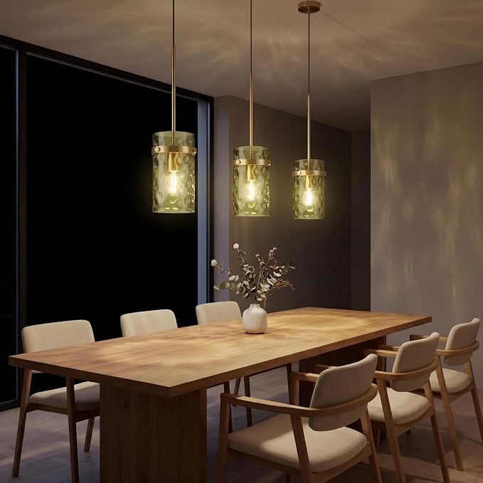 Modern Olive Green Wavy Glass Pendant Light - Adjustable E26 Hanging Lamp for Kitchen Island & Dining Room