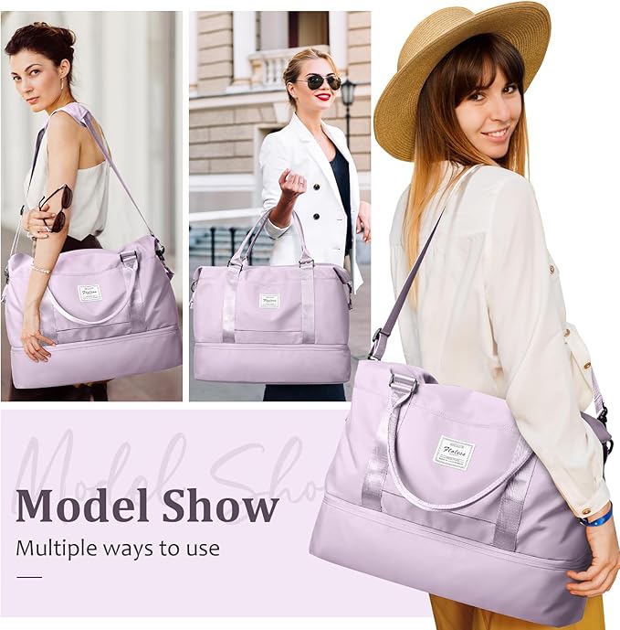Weekender Bags for Women,Travel Duffle Overnight Bag with Shoe Compartment,Personal Item Carry On Bag,Purple,Extra Large,3 Pcs Set