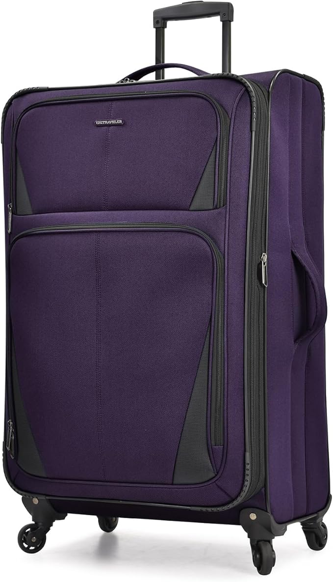 U.S. Traveler Aviron Bay Expandable Softside Luggage with Spinner Wheels, Purple, Large 31-Inch