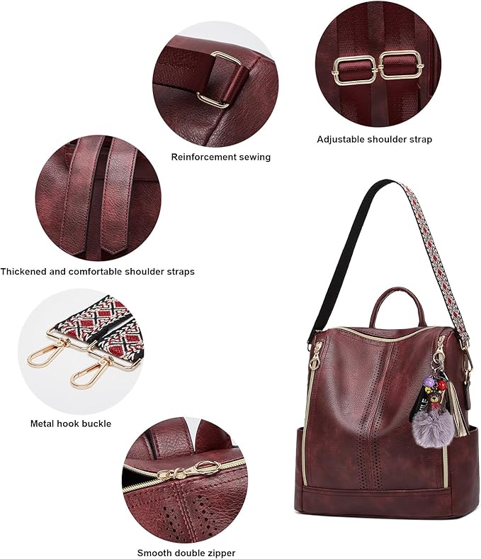Makes Backpack Purse for Women PU Leather Travel Satchel Handbag Convertible Design Bag with Purse