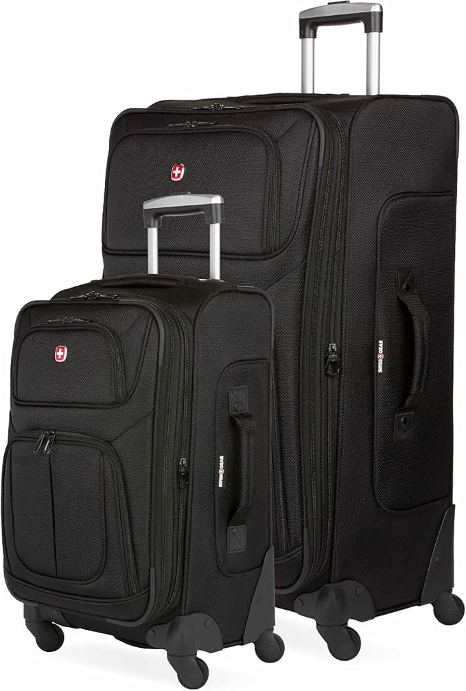 SWISSGEAR Sion Softside Expandable Spinner Luggage Durable Lightweight Travel Suitcase, Black, 2-Piece Set (21/29)