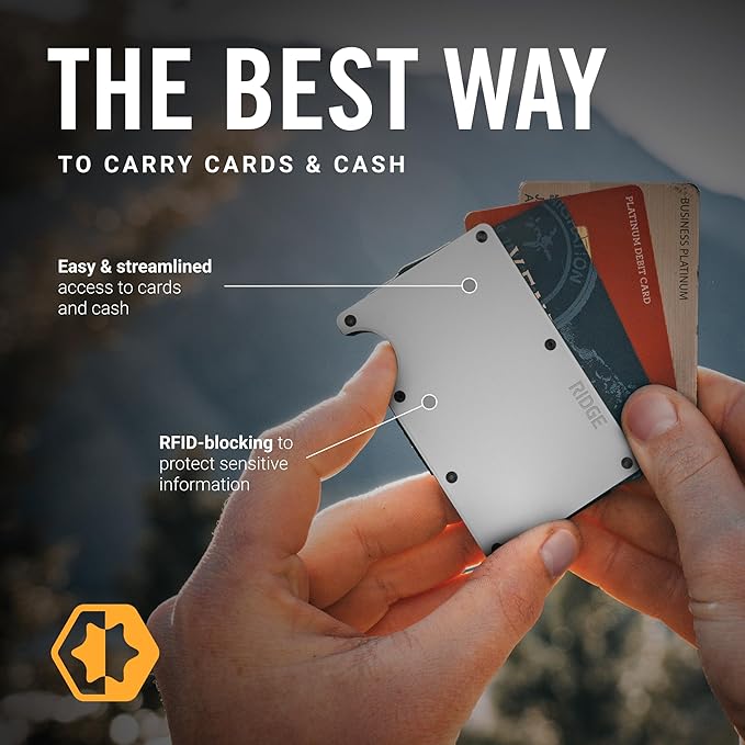 Ridge Wallet for Men - Slim Minimalist Compact Wallet and Card Holder, RFID Protected Front Pocket Wallets for Men with Integrated Cash Strap