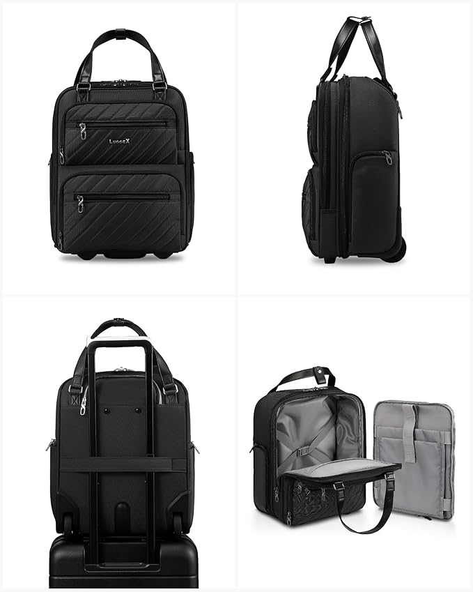 LUGGEX Underseat Carry On Luggage with Wheels, UDK Stylish Lightweight Under Seat Luggage, Soft Sided Personal Item Suitcase for Short Trip (UX-Core, All Black, 16 Inch)