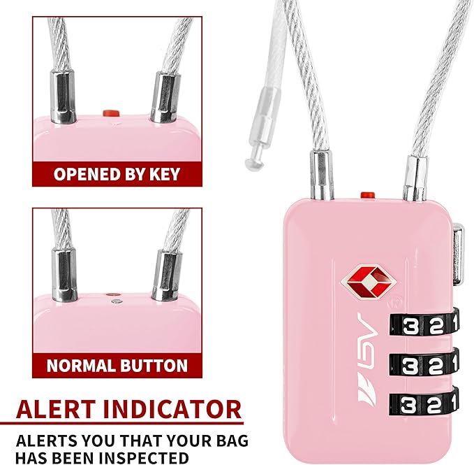 TSA Accepted Luggage Travel Lock, Set-Your-Own Combination Lock for School Gym Locker, Golf Bag, Luggage Suitcase Baggage Locks, Filing Cabinets, Toolbox, Case (Pink, 2 Pack)