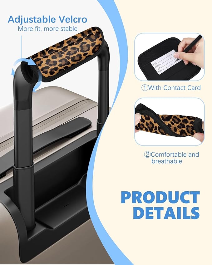 Slohif Luggage Handle Wrap 3Pcs Suitcase Identifier - Bag Strap Cover For Bogg Travel Accessories Easy Identification Bright Marker Sleeve Grips Comfort Neoprene Concealed Tag For Airport Leopard