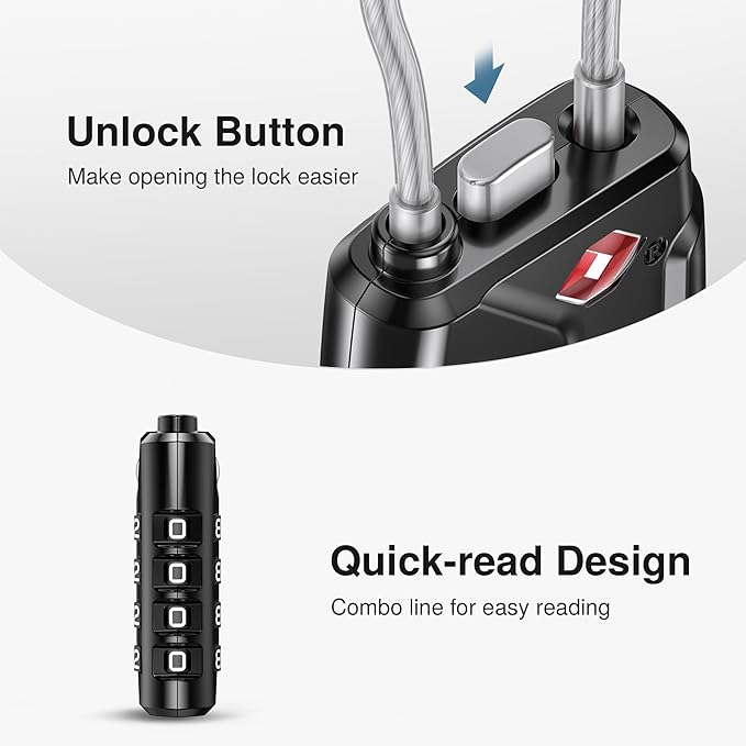 Puroma 4 Pack TSA Approved Luggage Locks, 4 Digit Combination Travel Cable Locks Resettable Code Lock with Zinc Alloy Body for Suitcase, Toolbox, Backpack, Bag, Gym Locker (Basic Black)