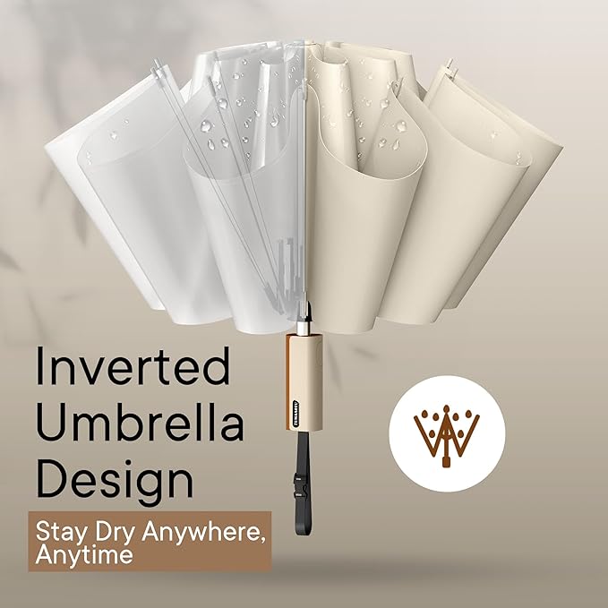 QWB TUMAAOTU Lightweight Compact Inverted Umbrella Windproof Auto Open Close – 5-Second Quick Fold Design for Women & Men, 8 Ribs Strong Travel Umbrellas for Rain & Sun, Fits Backpack & Car