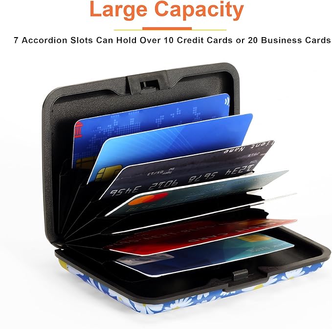 Mayski Credit Card Holder, RFID Blocking, Aluminum Alloy Hard Case, Small Mini Business Metal Wallet for Women Men, Daisy