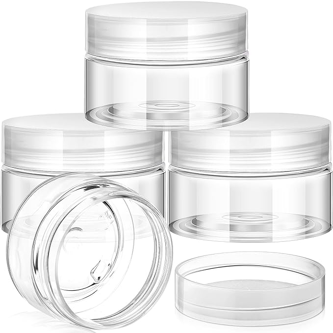 Patelai 4 Pieces Round Wide-mouth Leak Proof Plastic Container Jars with Lids for Travel Storage Makeup Beauty Products Face Creams Oils Salves Ointments DIY Making(1 Ounce,Clear)