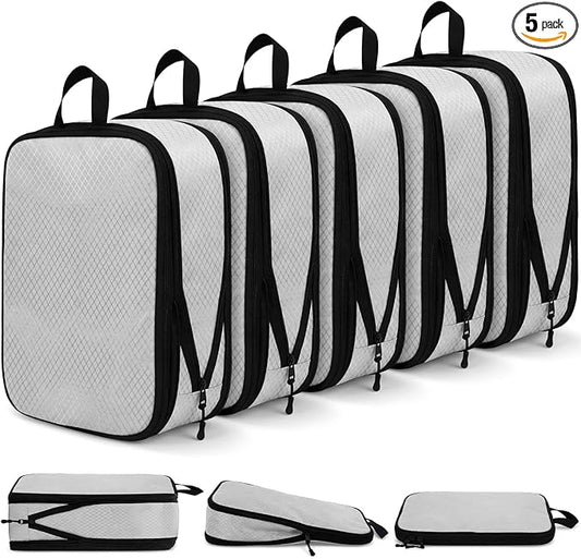 5 Pack Compression Packing Cubes for Travel Space Saving Cubes Luggage Organizer for Suitcase(Gray,S)