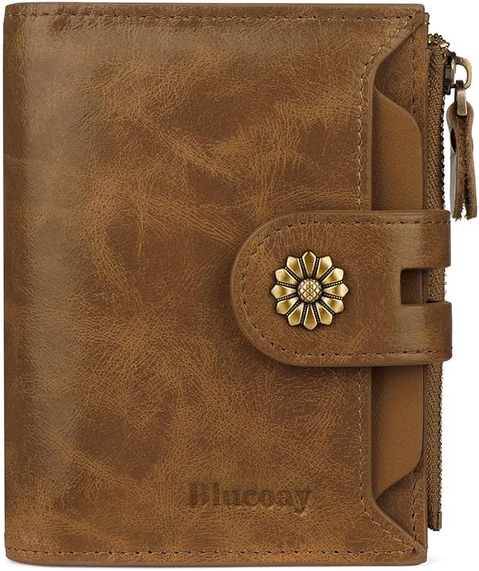 Wallet Women,RFID Blocking Womens Wallet,Leather Bifold Compact Small Wallet for Women Card Holder with Zip Coin Pocket(apricotbrown)