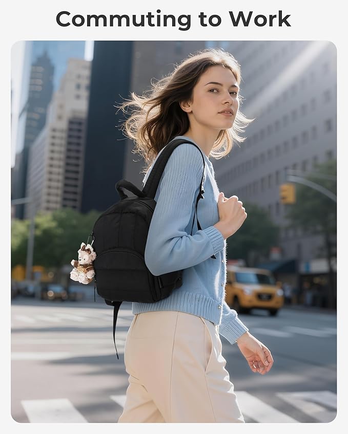 BAGSMART Mini Backpack for Women, Lightweight Puffer Small Backpack Purse, Quilted Casual Travel Daypack, Cute Water-Resistant Bookbag for Daily, Dark Pink