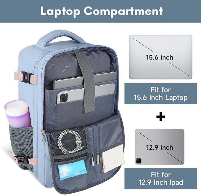 Taygeer Travel Backpack for Women, Carry On Backpack with Water Bottle Pocket & Shoe Pouch, TSA 15.6inch Laptop Mochila Flight Approved, Nurse Bag Casual Daypack for Weekender Hiking, Powder Purple