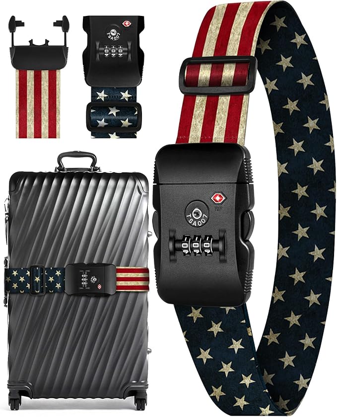 Slohif Luggage Straps TSA Lock for Suitcases - Travel Belt TSA Approved Accessories Luggage Identifiers Carry On Bag with Buckle Nylon Adjustable Band for Add a Bag Flag