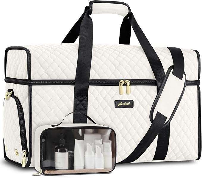 Weekender Travel Duffle Bag for Women: Overnight Bags with Shoe Compartment Carry on Bags for Airplanes with Toiletry Bag Weekend Yoga Gym Bag with Wet Pocket Travel Duffel Tote Bag Hospital Bag Beige