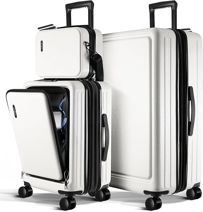 Luggage Sets 3 Piece, 20 Inch Carry on Luggage and 28 Inch Suitcases with Wheels Spinner, Durable Hard Shell Suitcase Set, Expandable Travel Suitcase, White