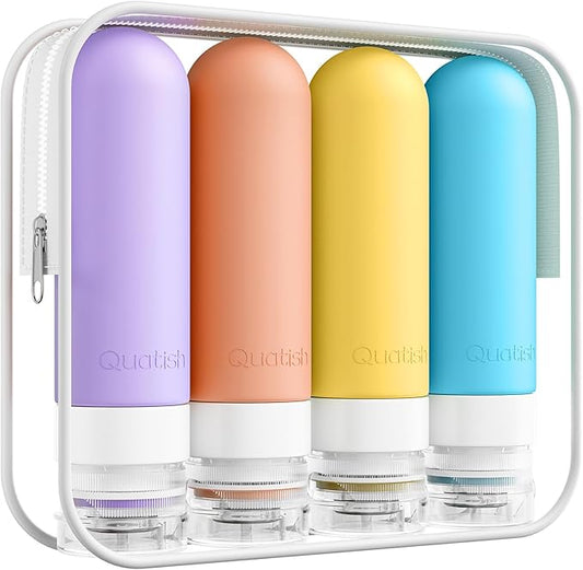 Quatish Travel Bottles for Toiletries, Original Patented Leak Proof Travel Size Containers, 3 oz Tsa Approved Silicone Shampoo and Conditioner Bottles, 4 Pack, Multi-ColorA