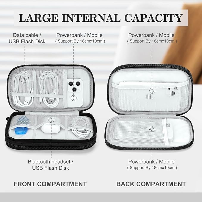 FYY Electronic Organizer, Travel Cable Organizer Bag Pouch Electronic Accessories Carry Case Portable Waterproof Double Layers All-in-One Storage Bag for Cable, Cord, Charger, Phone, Pattern Black (M)